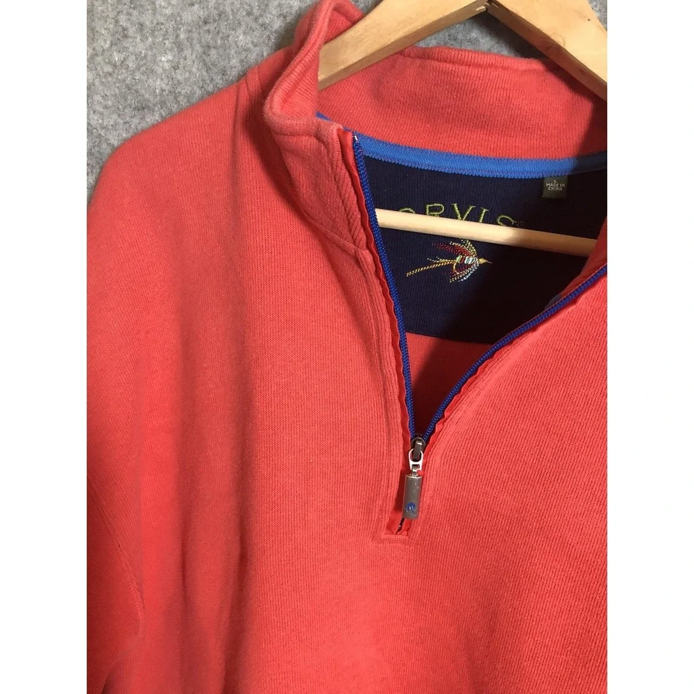 Orvis Sweater Mens XL Red Cotton Quarter Zip Mock Neck Pullover Knit Casual